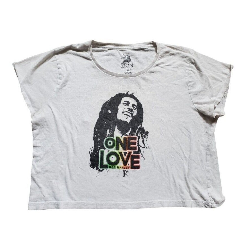 Bob Marley One Love Shirt Women Medium Zion Rootswear Graphic Crop Top Flaw